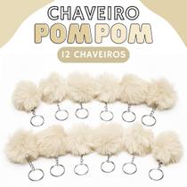Chaveiro Pompom Pelúcia Bege Natural - 50Mm Kit C/12 Unidades - Nybc