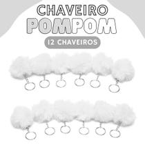 Chaveiro Pompom Pelúcia Branco - 70Mm Kit C/12 Unidades - Nybc