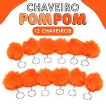 Chaveiro Pompom Pelúcia Laranja Neon - 50Mm Kit C/12 Unidades - Nybc
