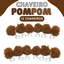 Chaveiro Pompom Pelúcia Marrom Havana - 50Mm Kit C/12 Unidades - Nybc