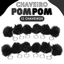 Chaveiro Pompom Pelúcia Preto - 50Mm Kit C/12 Unidades - Nybc