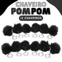 Chaveiro Pompom Pelúcia Preto - 70Mm Kit C/12 Unidades - Nybc
