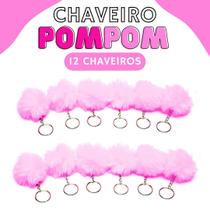 Chaveiro Pompom Pelúcia Rosa Chiclete - 50Mm Kit C/12 Unidades - Nybc