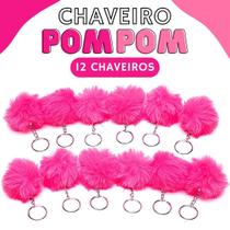 Chaveiro Pompom Pelúcia Rosa Neon - 50Mm Kit C/12 Unidades - Nybc