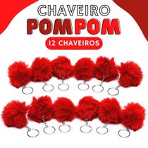 Chaveiro Pompom Pelúcia Vermelho - 70Mm Kit C/12 Unidades - Nybc