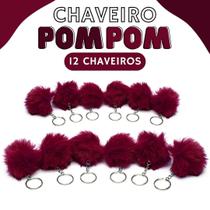 Chaveiro Pompom Pelúcia Vinho Claro - 50Mm Kit C/12 Unidades - Nybc