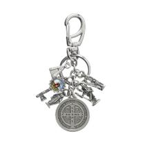 Chaveiro Proteção com Miniaturas e Medalha de São Bento Prata Velha Chaveiro Proteção com Miniaturas e Medalha de São Bento Prata Velha