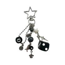Chaveiro Punk Preto Com 8 Dados, Design Espiral, Cruz, Osso De Peixe, Estrela, Fivela, Presente Para