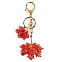 Chaveiro Red Maple Leaf com strass em liga metálica