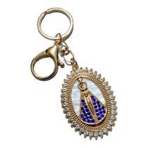 Chaveiro religioso perolado strass oval aparecida