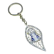 Chaveiro religioso prata folha nossa senhora aparecida