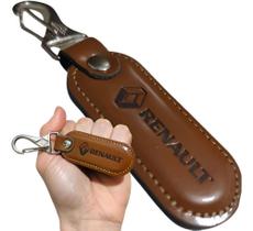 Chaveiro Renault Couro Marrom Chave Carro Mosquetão Argola Gancho Luxo