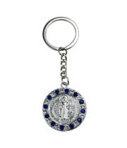 Chaveiro São Bento Dourado e Azul Religioso e Decorativo