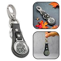 Chaveiro São José Couro Luxo Preto Prateado Chaveiro São José Couro Luxo Preto Prateado
