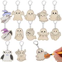 Chaveiro Trnayi 36 peças de fantasmas de madeira de Halloween de 6,5 cm Chaveiro Trnayi 36 peças de fantasmas de madeira de Halloween de 6,5 cm