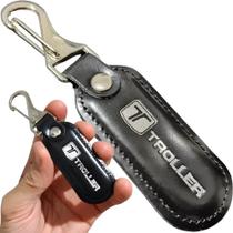 Chaveiro Troller Couro Preto Metal Mosquetão Argola Acessório Chave Carro Bolsa
