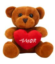 Chaveiro Urso Bege Coração Amor 12cm - Pelúcia