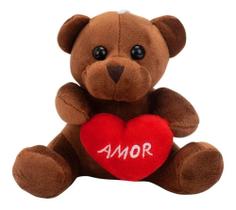 Chaveiro Urso Marrom Escuro Coração Amor 12cm - Pelúcia - Fofy Toys