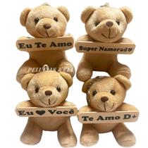 Chaveiro Urso Marrom Pelúcia Placa P/ Dia Dos Namorados 9cm Jg4pçs