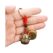Chaveiro Vintage Artesanal Gato Da Sorte Com Moedas Feng Shui, Anel Sólido Para Chave De Carro, Chaveiro Vintage Artesanal Gato Da Sorte Com Moedas Feng Shui, Anel Sólido Para Chave De Carro,