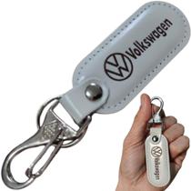 Chaveiro Volkswagen Couro Branco Mosquetão Chave Gancho