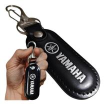 Chaveiro Yamaha Couro Preto Mosquetão Argola Chave Moto