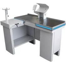 Check-out Caixa Supermercado 1,30m Com Furação + Kit Amapá Cor Branco Perfil Azul