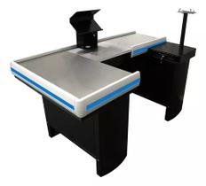 Check-out Caixa Supermercado 1,80m Com Furação + Kit Amapá Cor Preto Perfil Azul