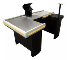 Check-out Caixa Supermercado Kit Automação Com Furação 1,80 Cor Preto Perfil Amarelo