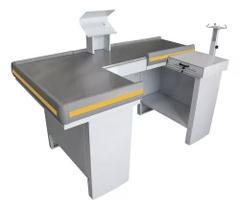 Check Out Leve De 1,80m Mesa Reta Com Kit Amapá Cor Branco Perfil Amarelo Check Out Leve De 1,80m Mesa Reta Com Kit Amapá Cor Branco Perfil Amarelo