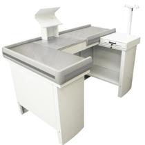 Checkout Leve Balcão De Comercio Bilateral Mesa Reta Com Kit Innal Branco Perfil Cinza