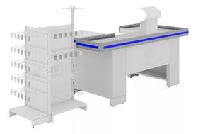 Checkstand Display Branco Com Checkout 1,50m - Perfil Azul