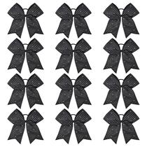 Cheer Bows CEELGON Black Glitter com strass, 20 cm, 12 unidades