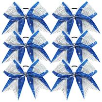 Cheer Bows DEEKA, 8 polegadas, glitter, azul real/branco, 6 unidades