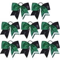 Cheer Bows DEEKA de dois tons grandes com glitter preto/verde x8 meninas