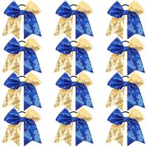 Cheer Bows OAOLEER, 12 unidades, 18 cm, lantejoulas brilhantes, azul e dourado Cheer Bows OAOLEER, 12 unidades, 18 cm, lantejoulas brilhantes, azul e dourado
