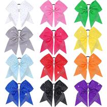 Cheer Hair Bows OAOLEER Glitter de 7 polegadas para meninas adolescentes, 12 unidades