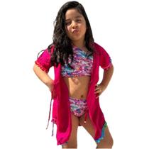 Chemise infantil saída de praia com pompom e cinto ajustável