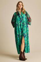 Chemise Longa com Mangas Bufantes Verde Patchwork Yacamim