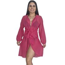 Chemise saída de praia Kimono manga bufante com cinto