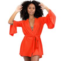 Chemise Saída De Praia Kimono Manga Godê Com Cinto Ajustável Estilo Vestido