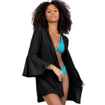 Chemise Saída De Praia Kimono Manga Godê Com Cinto Ajustável Estilo Vestido
