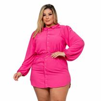 Chemise Vestido Plus Size Feminino Com Botões de Manga Longa Chemise Vestido Plus Size Feminino Com Botões de Manga Longa