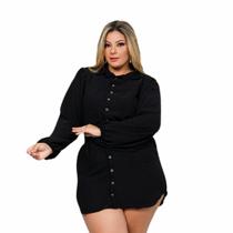 Chemise Vestido Plus Size Feminino Com Botões de Manga Longa Chemise Vestido Plus Size Feminino Com Botões de Manga Longa