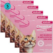 Chemital Com 4 Comprimidos Chemitec Vermífugo Para Gatos Kit Com 5 Cx