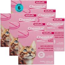 Chemital Com 4 Comprimidos Chemitec Vermífugo Para Gatos Kit Com 6 Cx