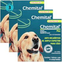 Chemital Plus Com4 Comprimidos ChemitecVermífugo Para Cães Kit Com 3 Cx