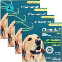 Chemital Plus Com4 Comprimidos ChemitecVermífugo Para Cães Kit Com 4 Cx