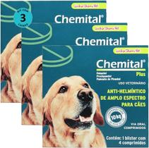 Chemital Plus Vermífugo Cães 4 Comprimidos Kit Com 03 Caixas - Chemitec