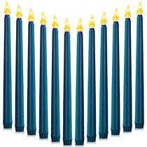 CHENGU, 12 peças, LED azul marinho, velas cônicas sem chama, 28 cm